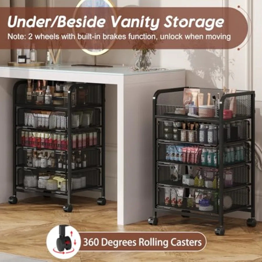 Makeup Cart Organizer with 4 Drawers Vanity Storage Organizer for Large Floor Skincare Organizers Cosmetics Display Cases to Ke