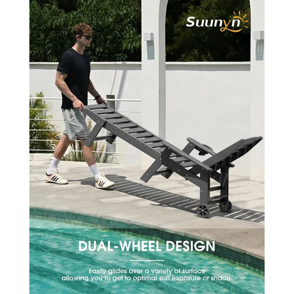 Chair Outdoor Set of 2, HDPE Chaise Lounge Outdoor, Pool Lounge Chair for Pool Poolside Deck Backyard Patio, Dark Grey
