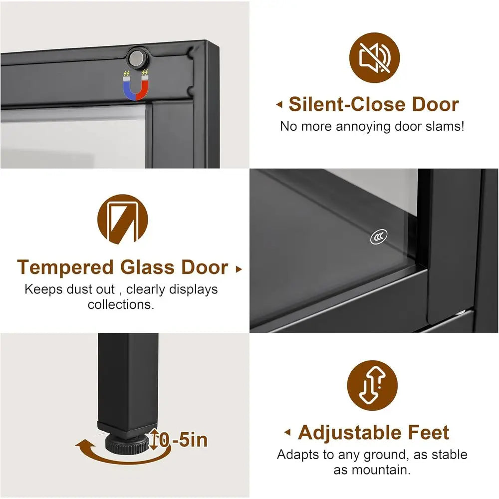 4-Tier Glass Display Cabinet, Tempered Glass Doors, Metal Storage Cabinet for Living Room, Suitable for Plants, Assembly Require