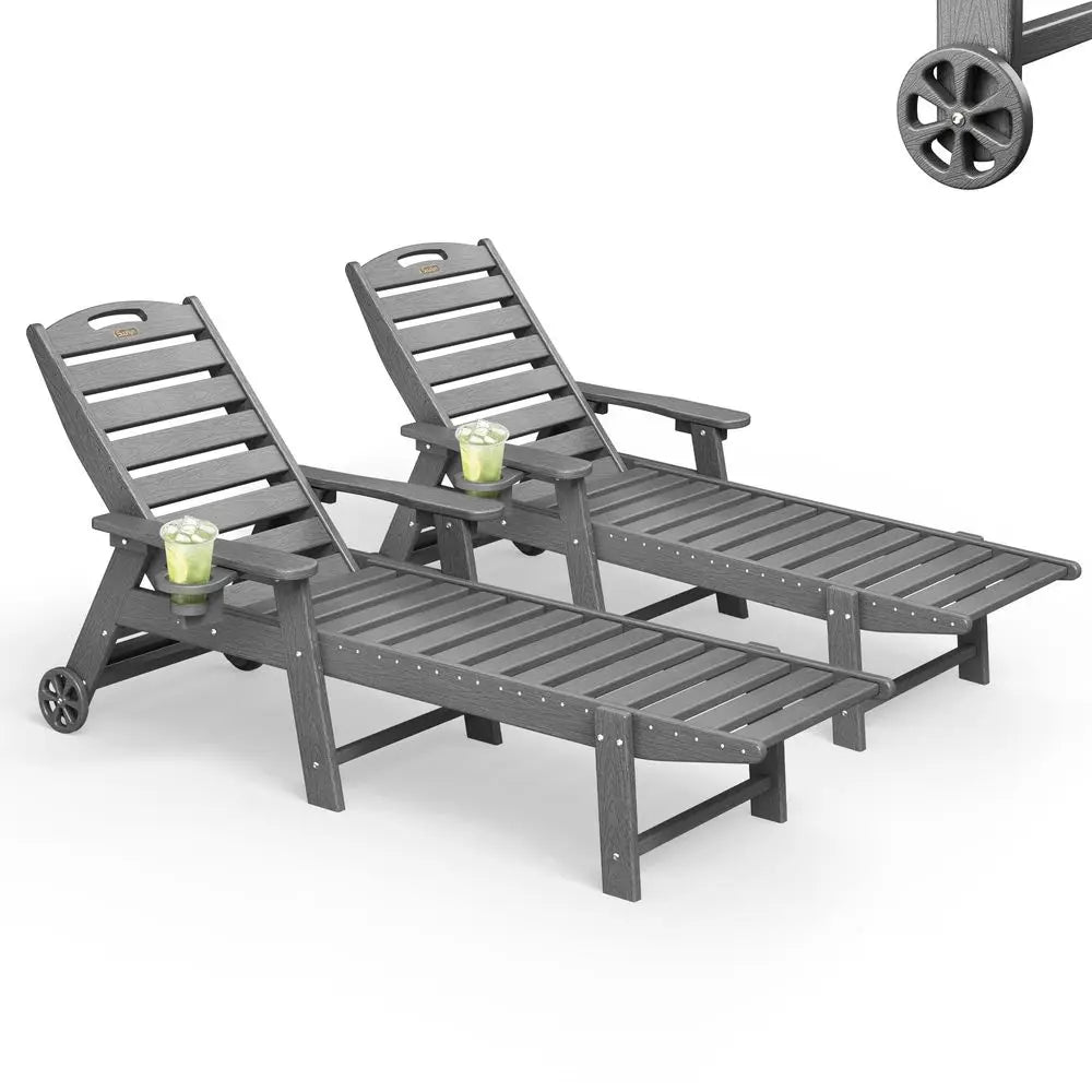 Chair Outdoor Set of 2, HDPE Chaise Lounge Outdoor, Pool Lounge Chair for Pool Poolside Deck Backyard Patio, Dark Grey