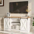 Modern White Barn Door TV Stand with Storage Cabinets and Adjustable Shelves for Living Room and Bedroom Entertainment