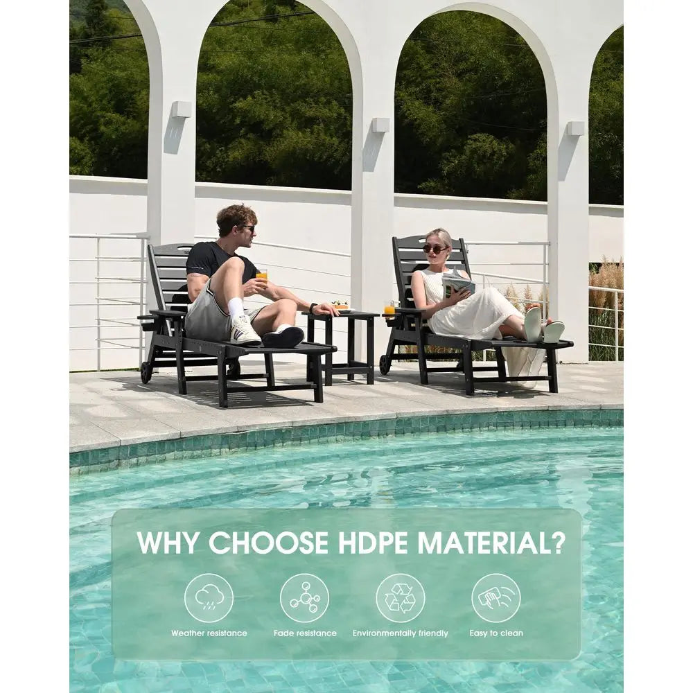 Chair Outdoor Set of 2, HDPE Chaise Lounge Outdoor, Pool Lounge Chair for Pool Poolside Deck Backyard Patio, Dark Grey