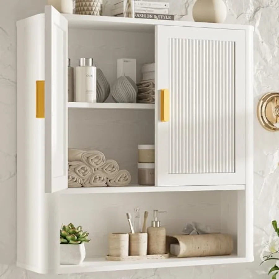 Bathroom Wall Cabinet Wall-Mounted Medicine Cabinet with Adjustable Wood Shelf Doors Floating Bathroom Cabinet Over Toilet for